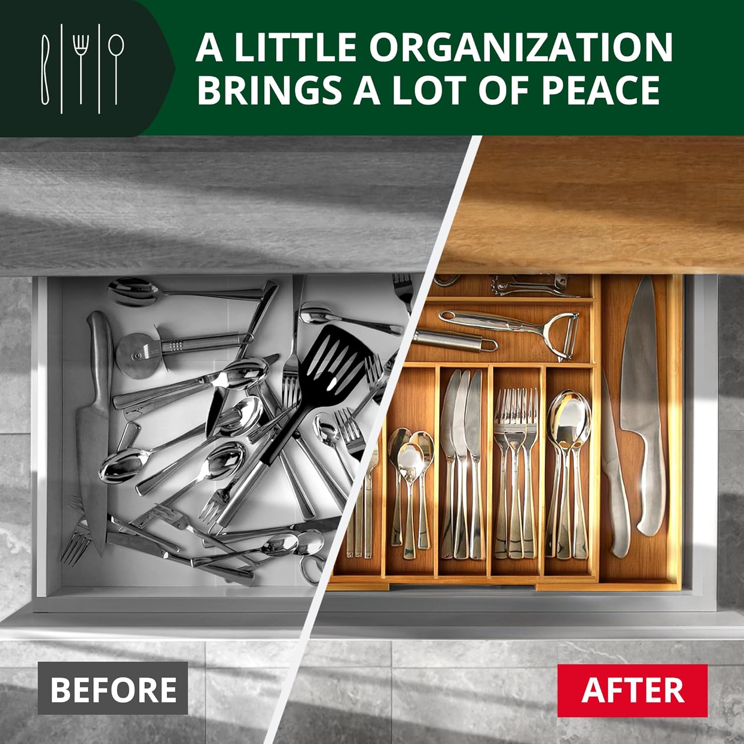 Bamboo Kitchen Drawer Organizer